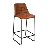 29 Inch Bar Height Chair, Square Tufted Genuine Leather Seat, Metal Frame, Tan Brown, Black - UPT-263781