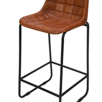 29 Inch Bar Height Chair, Square Tufted Genuine Leather Seat, Metal Frame, Tan Brown, Black - UPT-263781