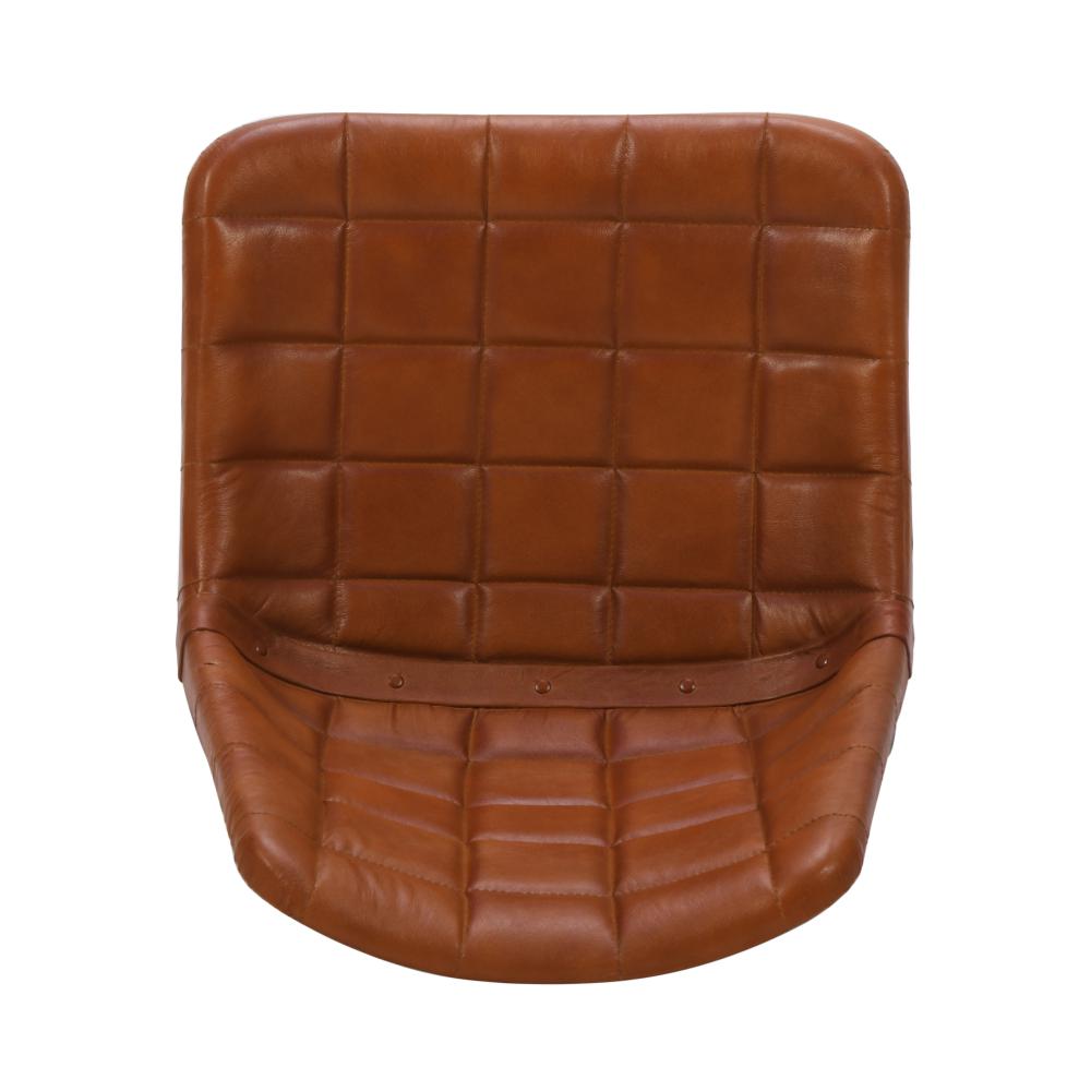 29 Inch Bar Height Chair, Square Tufted Genuine Leather Seat, Metal Frame, Tan Brown, Black - UPT-263781