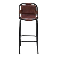 31 Inch Bar Height Chair, Genuine Leather Upholstery, Metal Frame, Brown, Black - UPT-263783