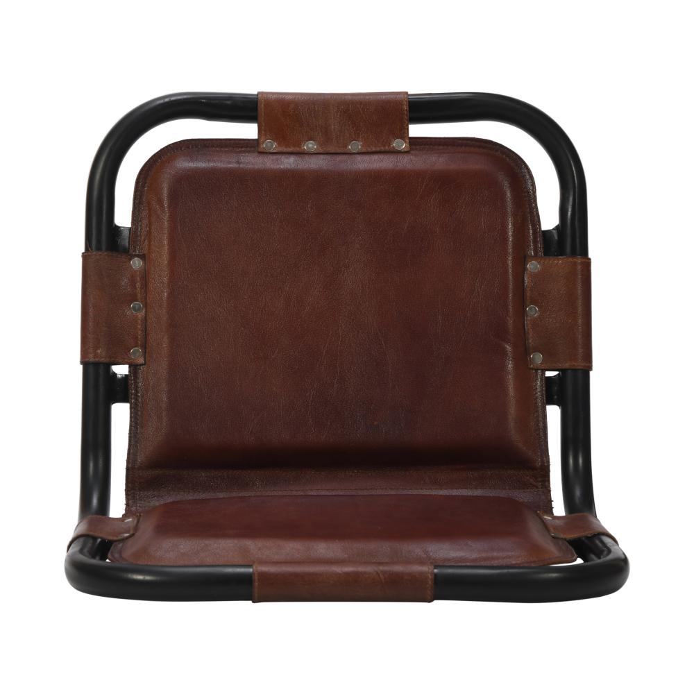 31 Inch Bar Height Chair, Genuine Leather Upholstery, Metal Frame, Brown, Black - UPT-263783