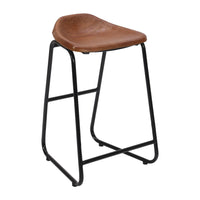 26 Inch Counter Height Bar Stool, Genuine Leather Bucket Seat, Metal, Brown, Black - UPT-263786