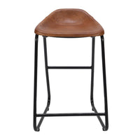 26 Inch Counter Height Bar Stool, Genuine Leather Bucket Seat, Metal, Brown, Black - UPT-263786