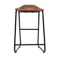 26 Inch Counter Height Bar Stool, Genuine Leather Bucket Seat, Metal, Brown, Black - UPT-263786