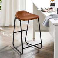 26 Inch Counter Height Bar Stool, Genuine Leather Bucket Seat, Metal, Brown, Black - UPT-263786