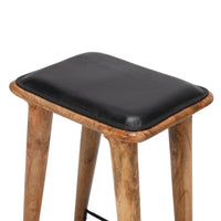 25 Inch Counter Height Bar Stool, Genuine Leather Seat, Mango Wood Frame, Black, Brown - UPT-263787