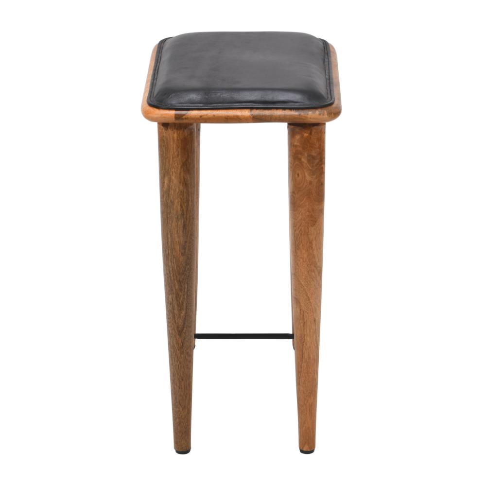 25 Inch Counter Height Bar Stool, Genuine Leather Seat, Mango Wood Frame, Black, Brown - UPT-263787