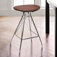 30 Inch Metal Frame Bar Stool, Round Genuine Leather Seat, Dark Brown, Silver - UPT-263788