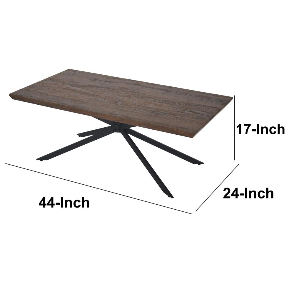 Rectangular Wooden Coffee Table with Boomerang Legs, Natural Brown Sonoma and Black - UPT-266256