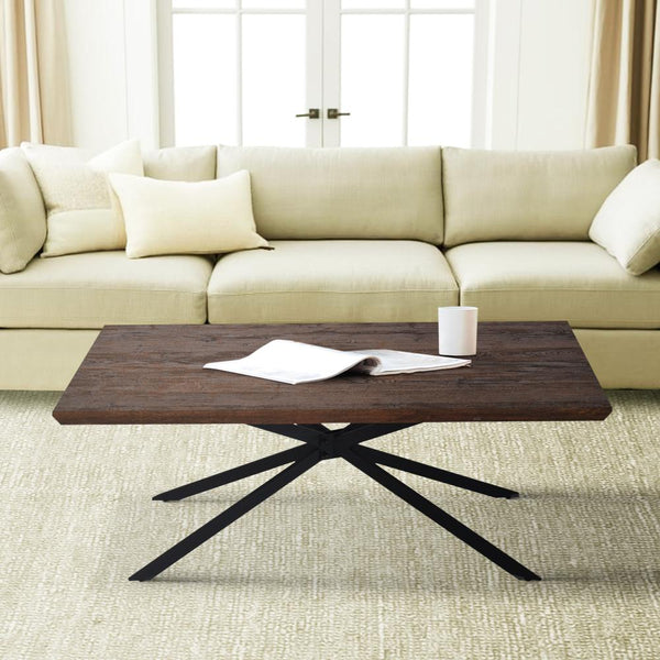 Rectangular Wooden Coffee Table with Boomerang Legs, Natural Brown Sonoma and Black - UPT-266256