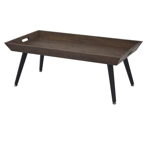 Rectangular Wooden Coffee Table with Tray Top and Metal Legs, Brown and Black - UPT-266257