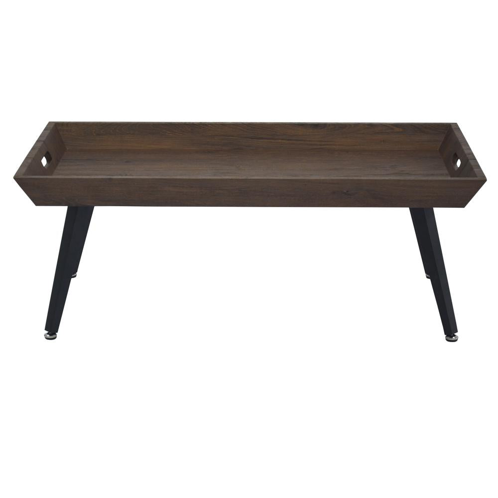 Rectangular Wooden Coffee Table with Tray Top and Metal Legs, Brown and Black - UPT-266257