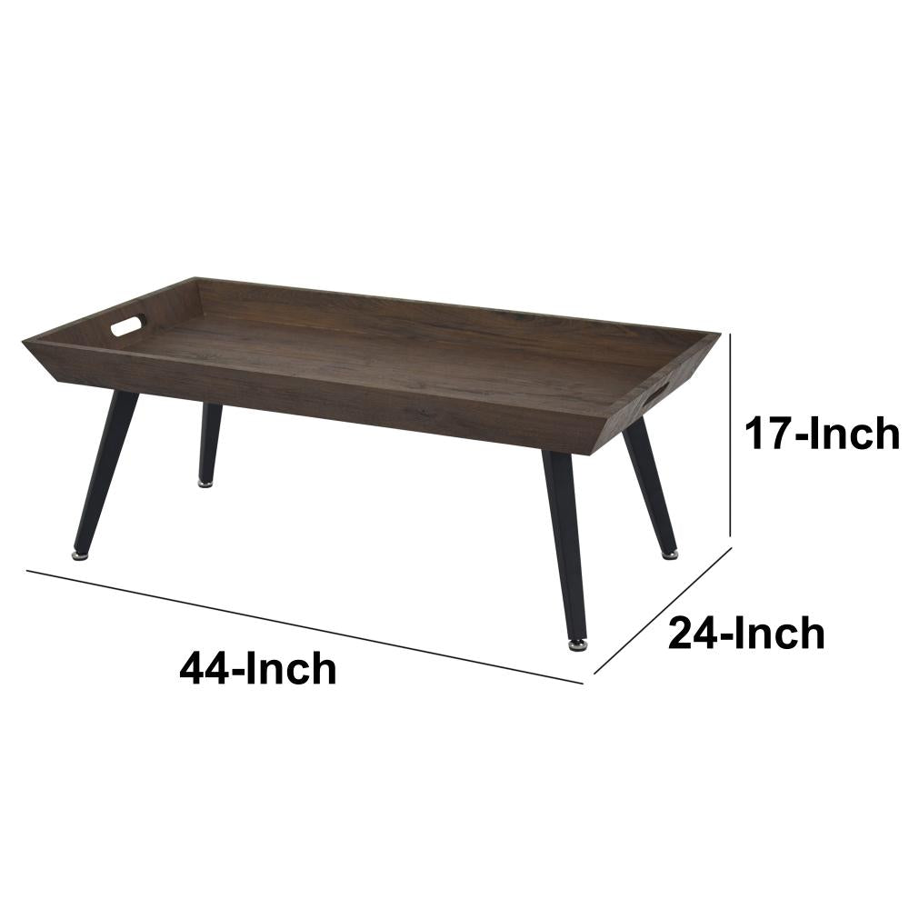 Rectangular Wooden Coffee Table with Tray Top and Metal Legs, Brown and Black - UPT-266257