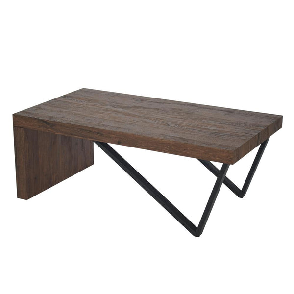 Rectangular Wooden Coffee Table with V Shape Legs, Natural Brown Sonoma and Black - UPT-266258