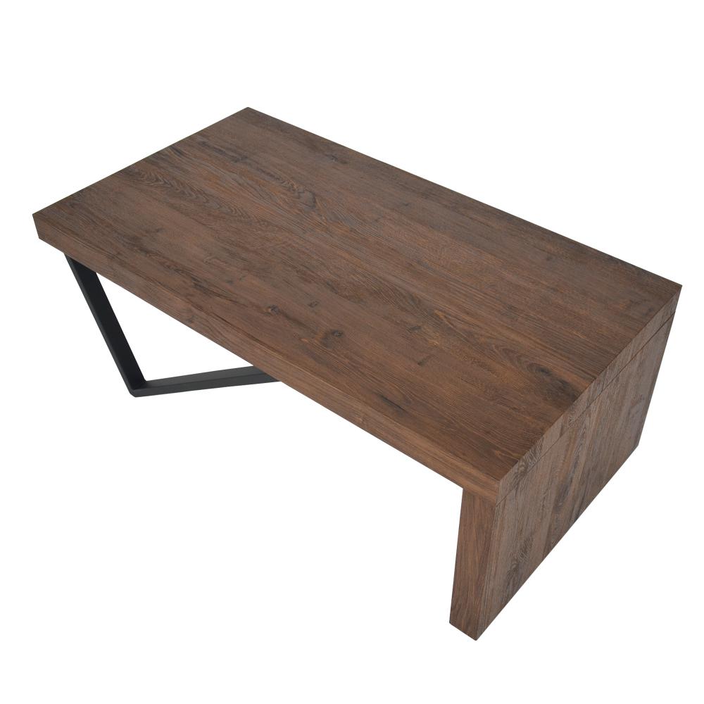 Rectangular Wooden Coffee Table with V Shape Legs, Natural Brown Sonoma and Black - UPT-266258