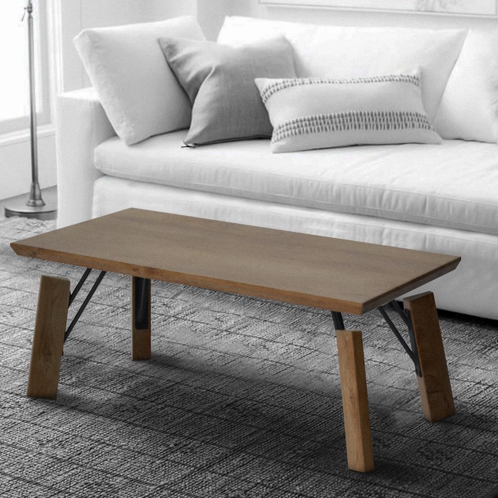 Rectangular Wooden Coffee Table with Block Legs, Natural Brown - UPT-266259