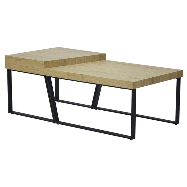 Rectangular Wooden Coffee Table with Metal Frame, Oak Brown and Black - UPT-266260