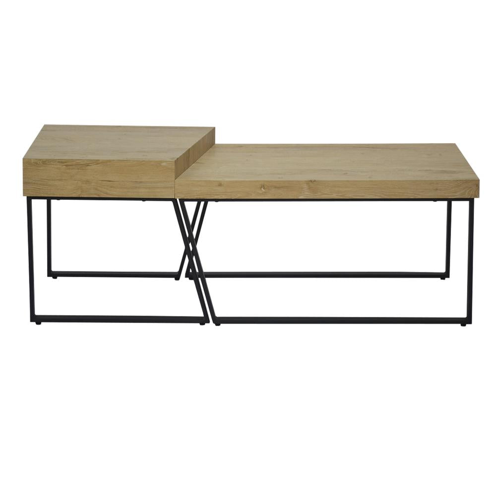 Rectangular Wooden Coffee Table with Metal Frame, Oak Brown and Black - UPT-266260