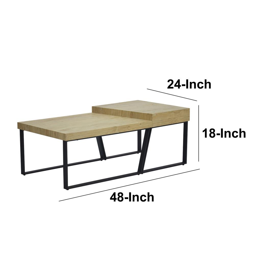 Rectangular Wooden Coffee Table with Metal Frame, Oak Brown and Black - UPT-266260