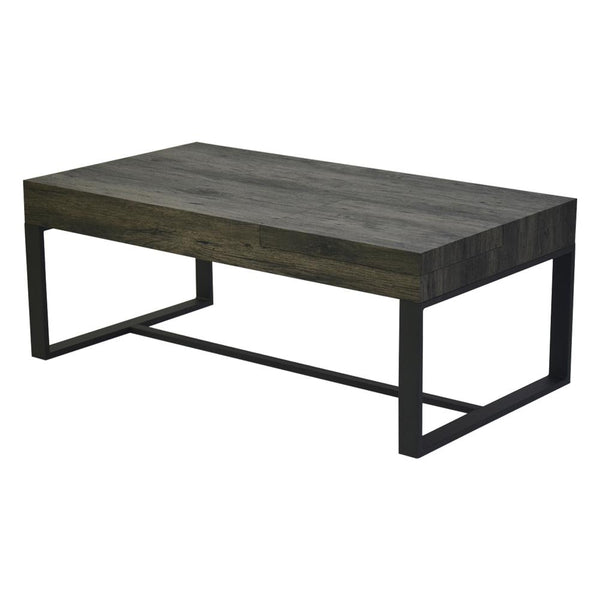 Rectangular Wooden Coffee Table with Hidden Storage and Metal Sled Base, Gray and Black - UPT-266261