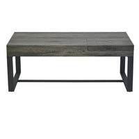 Rectangular Wooden Coffee Table with Hidden Storage and Metal Sled Base, Gray and Black - UPT-266261