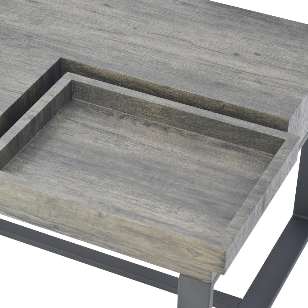 Rectangular Wooden Coffee Table with Hidden Storage and Metal Sled Base, Gray and Black - UPT-266261