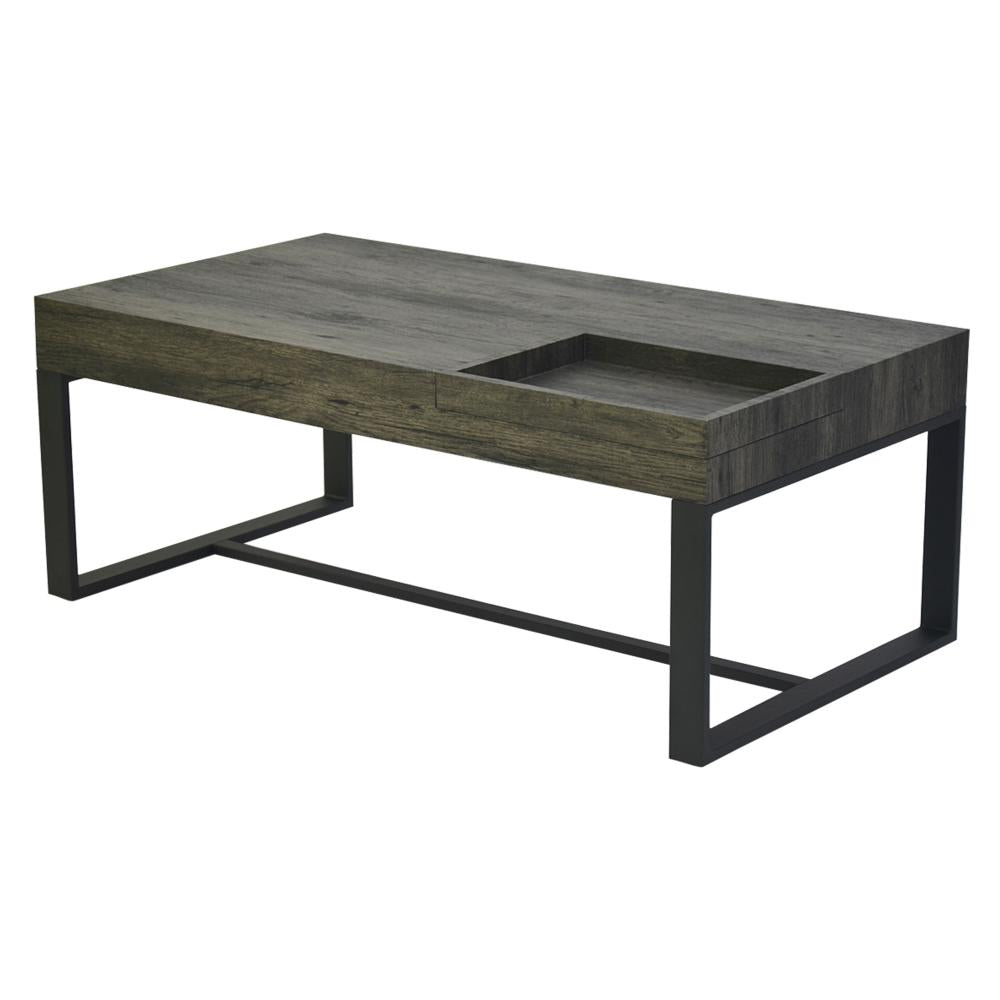 Rectangular Wooden Coffee Table with Hidden Storage and Metal Sled Base, Gray and Black - UPT-266261