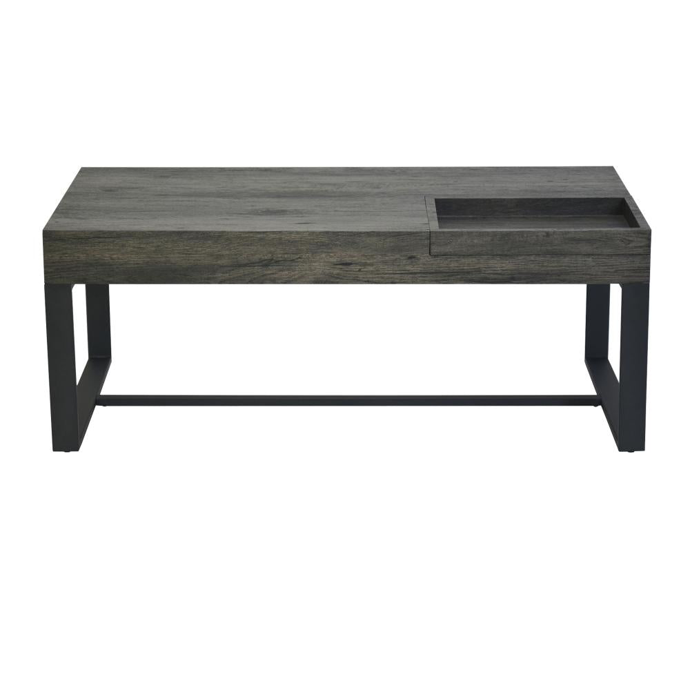 Rectangular Wooden Coffee Table with Hidden Storage and Metal Sled Base, Gray and Black - UPT-266261