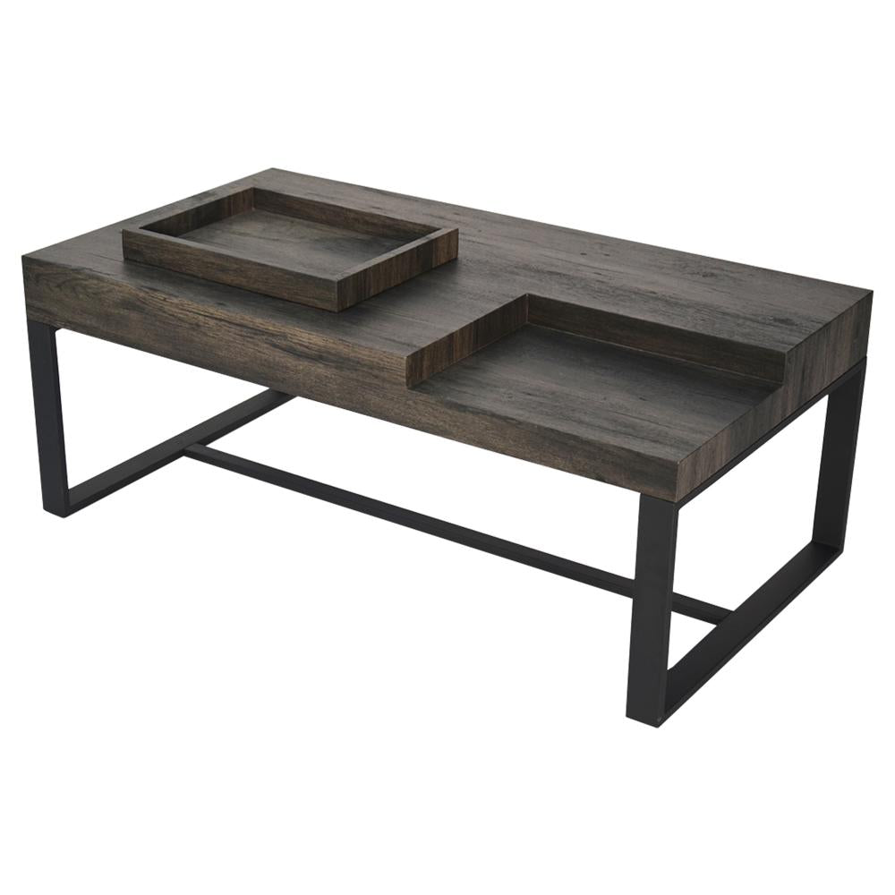 Rectangular Wooden Coffee Table with Hidden Storage and Metal Sled Base, Gray and Black - UPT-266261