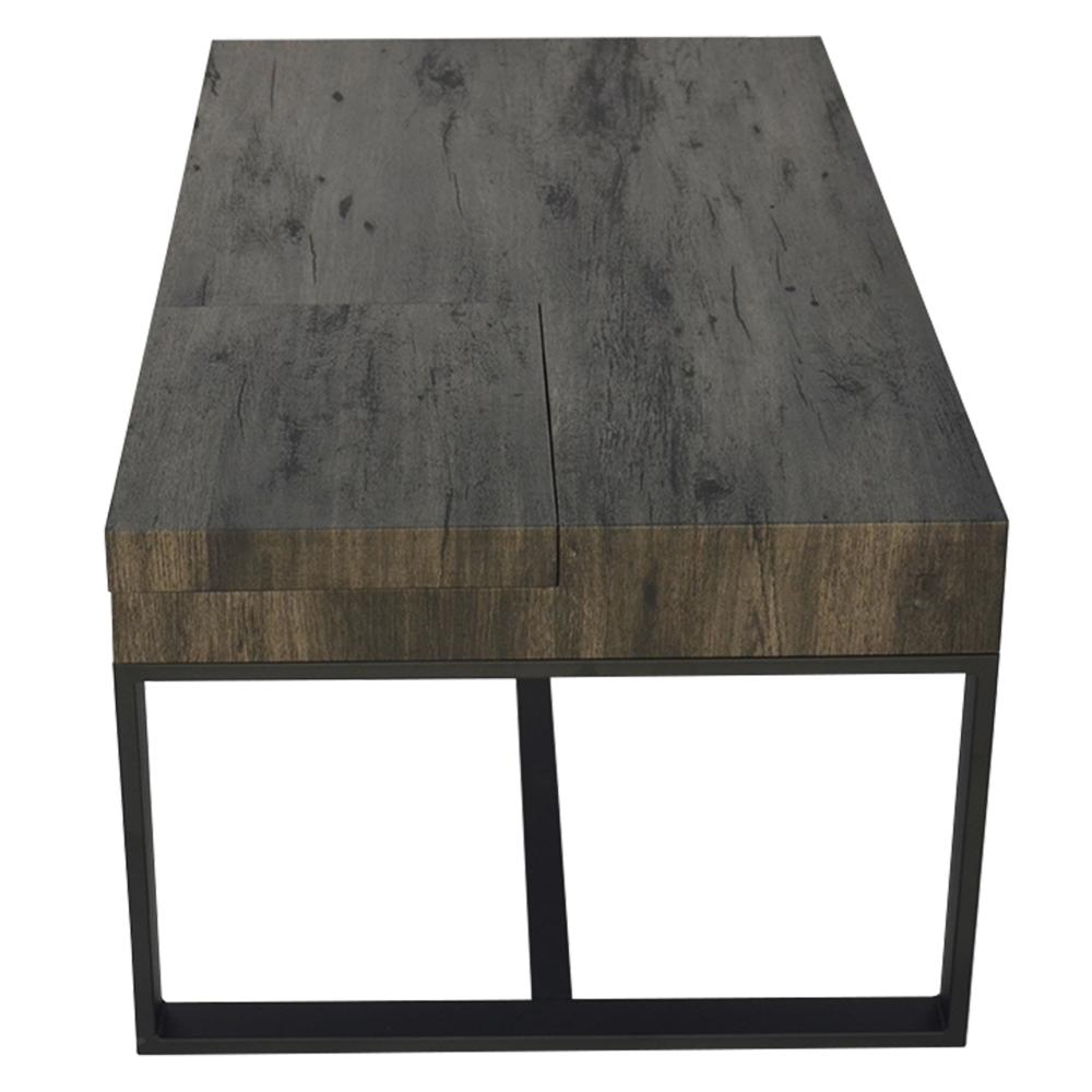 Rectangular Wooden Coffee Table with Hidden Storage and Metal Sled Base, Gray and Black - UPT-266261