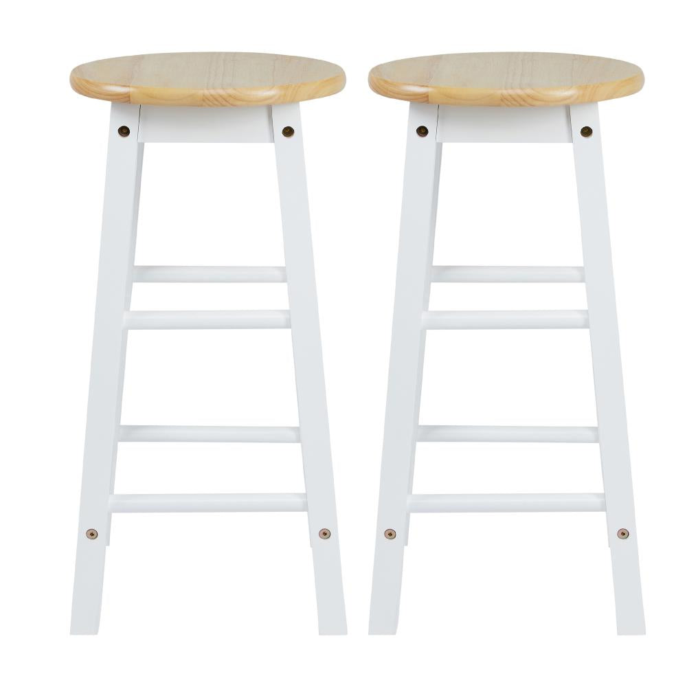 24 Inch, Rubber Wood Counter Height Round Top Backless Bar Stool, Set of 2, Brown and White - UPT-266393