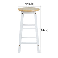 24 Inch, Rubber Wood Counter Height Round Top Backless Bar Stool, Set of 2, Brown and White - UPT-266393