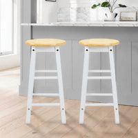 24 Inch, Rubber Wood Counter Height Round Top Backless Bar Stool, Set of 2, Brown and White - UPT-266393