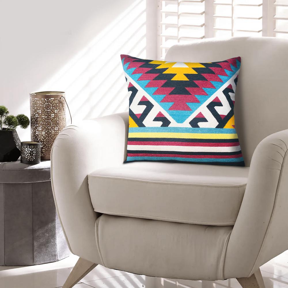 24 x 24 Square Cotton Accent Throw Pillows, Geometric Aztec Pattern, Set of 2, Multicolor - UPT-268960