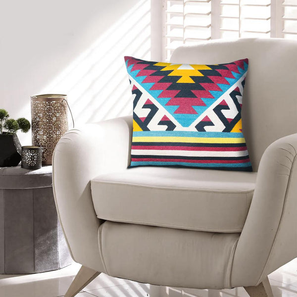 24 x 24 Square Cotton Accent Throw Pillows, Geometric Aztec Pattern, Set of 2, Multicolor - UPT-268960