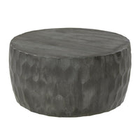 33 Inch Wooden Round Drum Coffee Table with Geometric Carved Pattern, Gray - UPT-270557