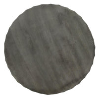 33 Inch Wooden Round Drum Coffee Table with Geometric Carved Pattern, Gray - UPT-270557