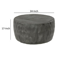 33 Inch Wooden Round Drum Coffee Table with Geometric Carved Pattern, Gray - UPT-270557