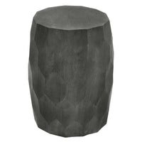 Round End Table with Geometric Carved Pattern and Wooden Frame, Gray - UPT-270558