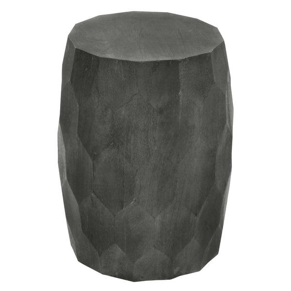 Round End Table with Geometric Carved Pattern and Wooden Frame, Gray - UPT-270558