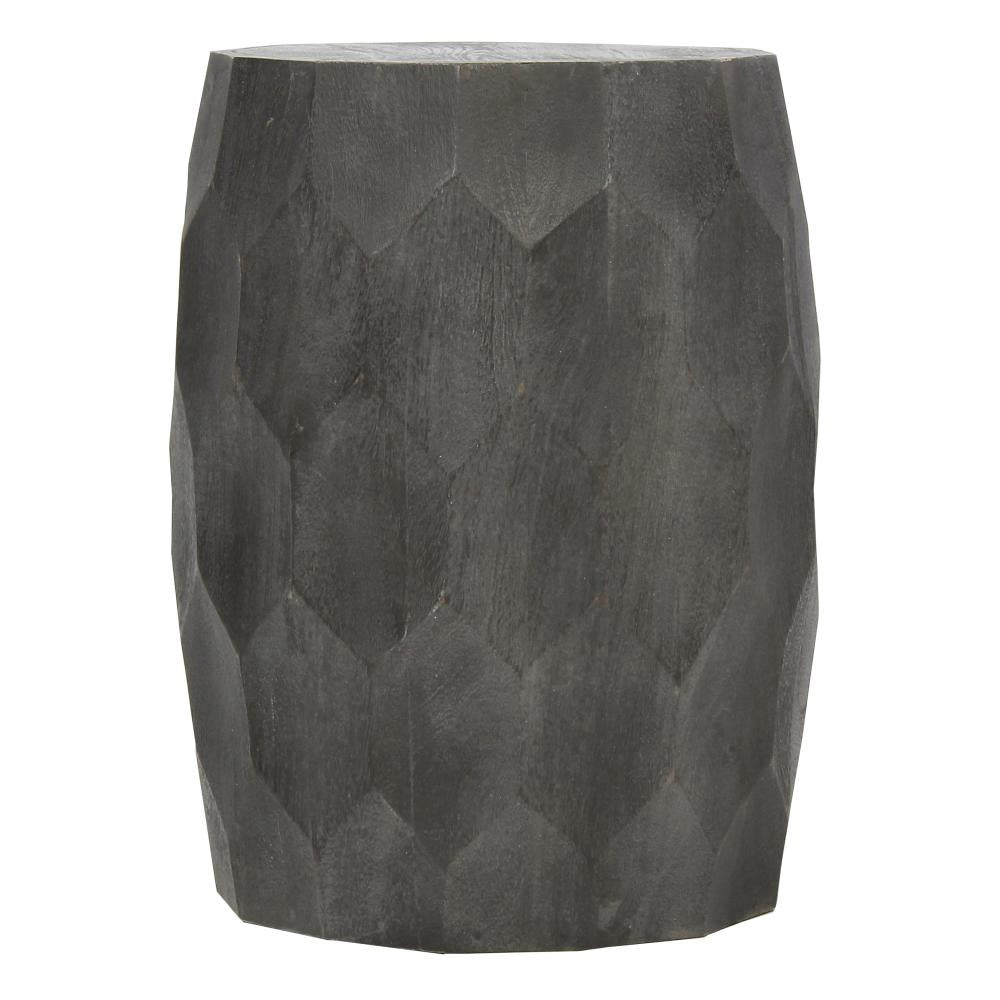 Round End Table with Geometric Carved Pattern and Wooden Frame, Gray - UPT-270558