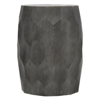 Round End Table with Geometric Carved Pattern and Wooden Frame, Gray - UPT-270558