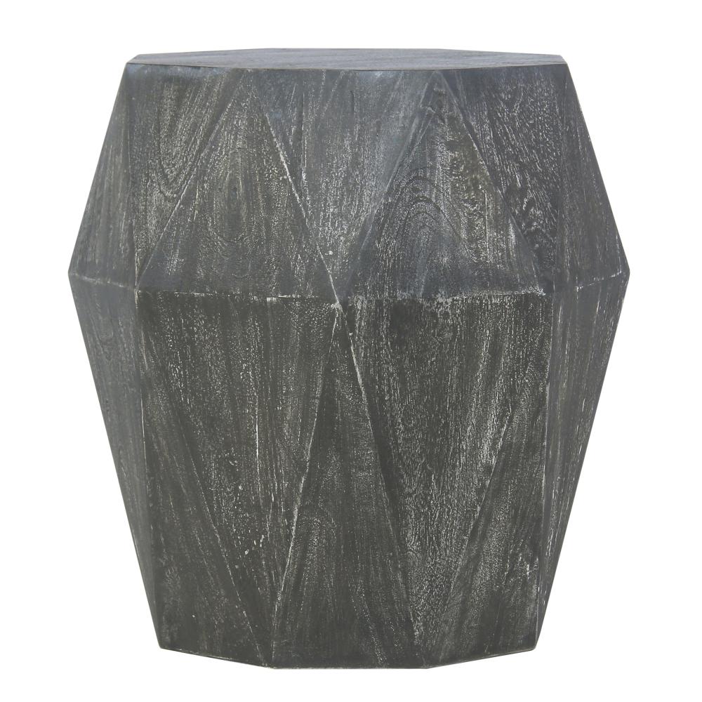 Ashton 22 Inch Mango Wood Side End Table, Octagonal, Faceted, Chiseled Edges, Rustic Gray - UPT-270561