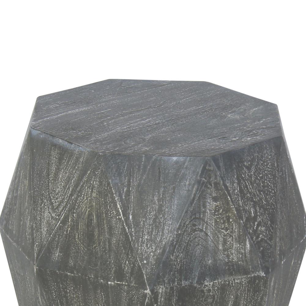 Ashton 22 Inch Mango Wood Side End Table, Octagonal, Faceted, Chiseled Edges, Rustic Gray - UPT-270561