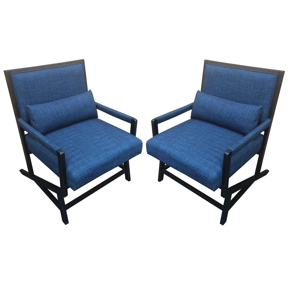 Upholstered Armchair Accent chair with Wood Frame, Set of 2, Blue and Black - UPT-270568