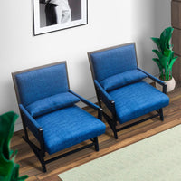 Upholstered Armchair Accent chair with Wood Frame, Set of 2, Blue and Black - UPT-270568