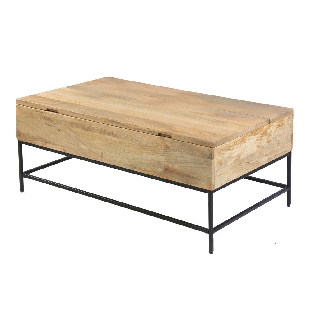 Audrey 45 inch Lift Top Mango Wood Rectangular Coffee Table - Wood and Metal, Natural Brown and Black - UPT-271299