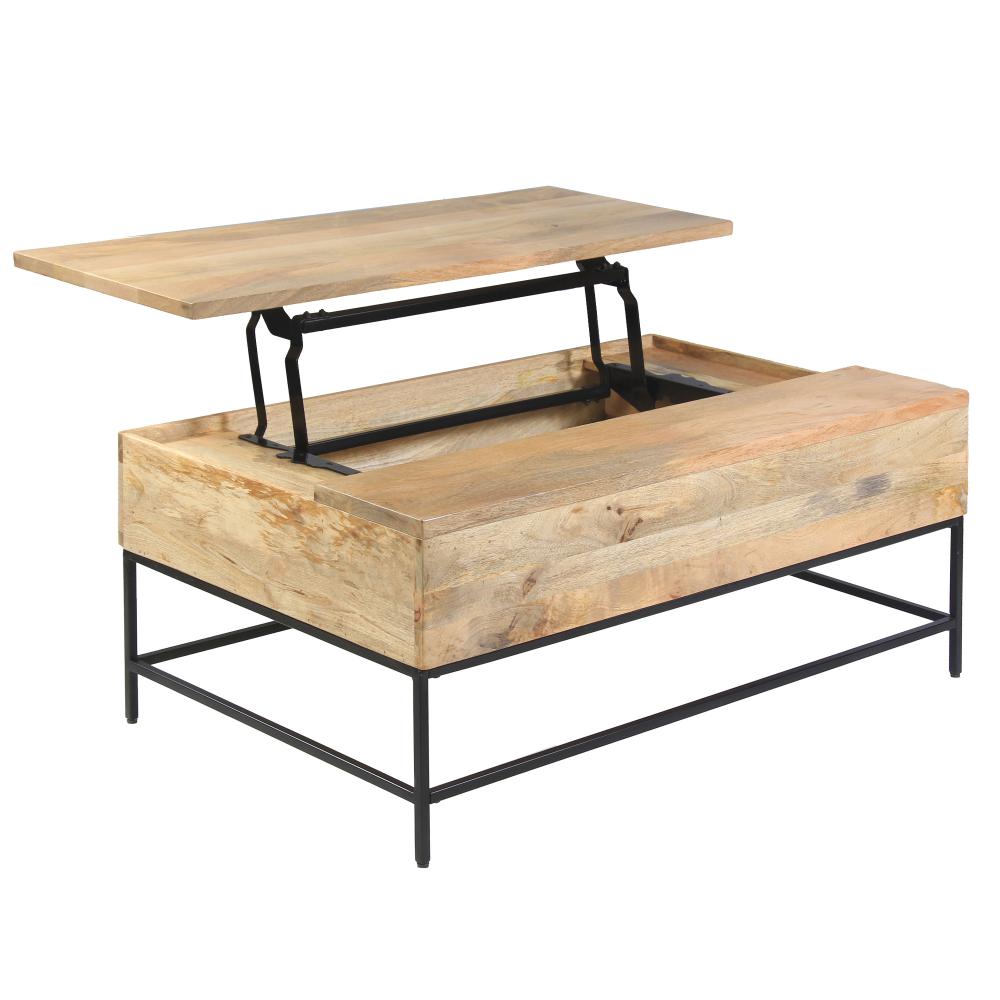 Audrey 45 inch Lift Top Mango Wood Rectangular Coffee Table - Wood and Metal, Natural Brown and Black - UPT-271299