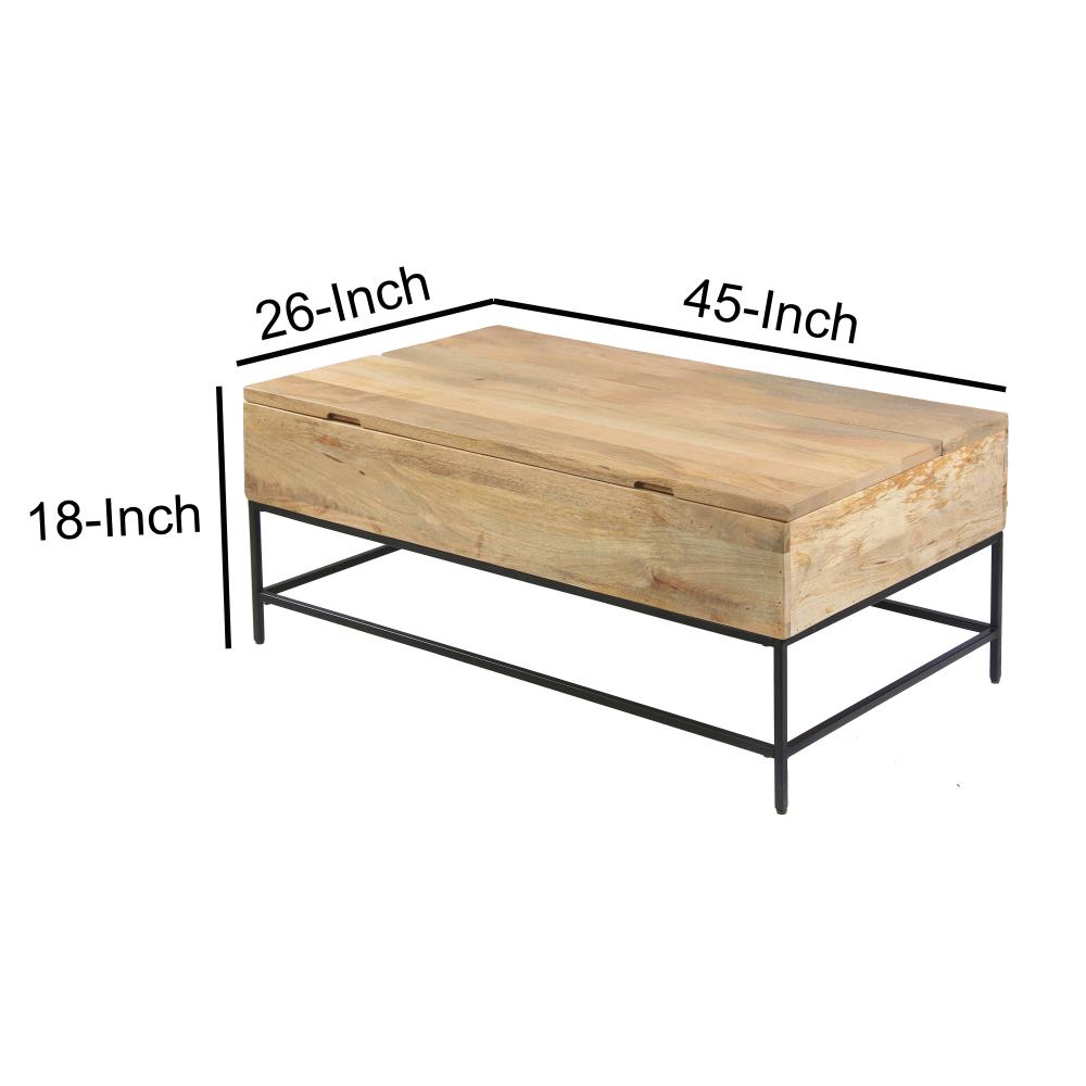 Audrey 45 inch Lift Top Mango Wood Rectangular Coffee Table - Wood and Metal, Natural Brown and Black - UPT-271299