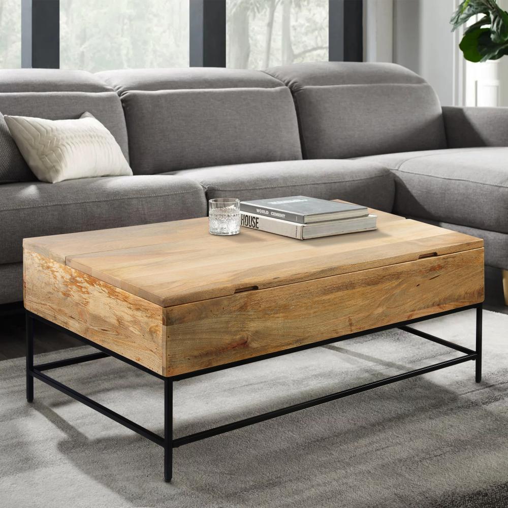 Audrey 45 inch Lift Top Mango Wood Rectangular Coffee Table - Wood and Metal, Natural Brown and Black - UPT-271299